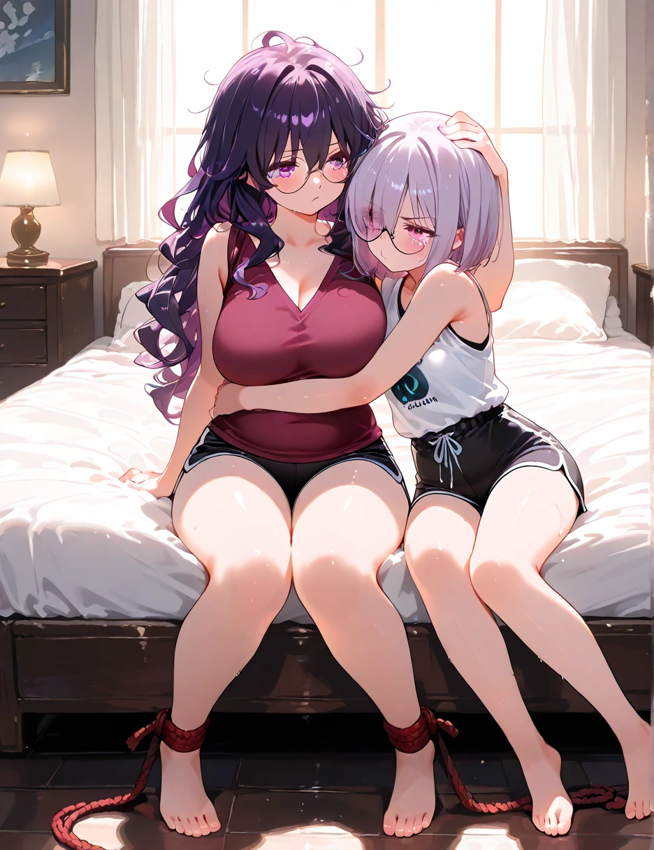 Your wife conjoined to your fat daughter fully clothed with a modest pajama set on their shared two headed body and scratching her crotch in bed. Your daughter is clearly embarrassed and doesn’t want to.
