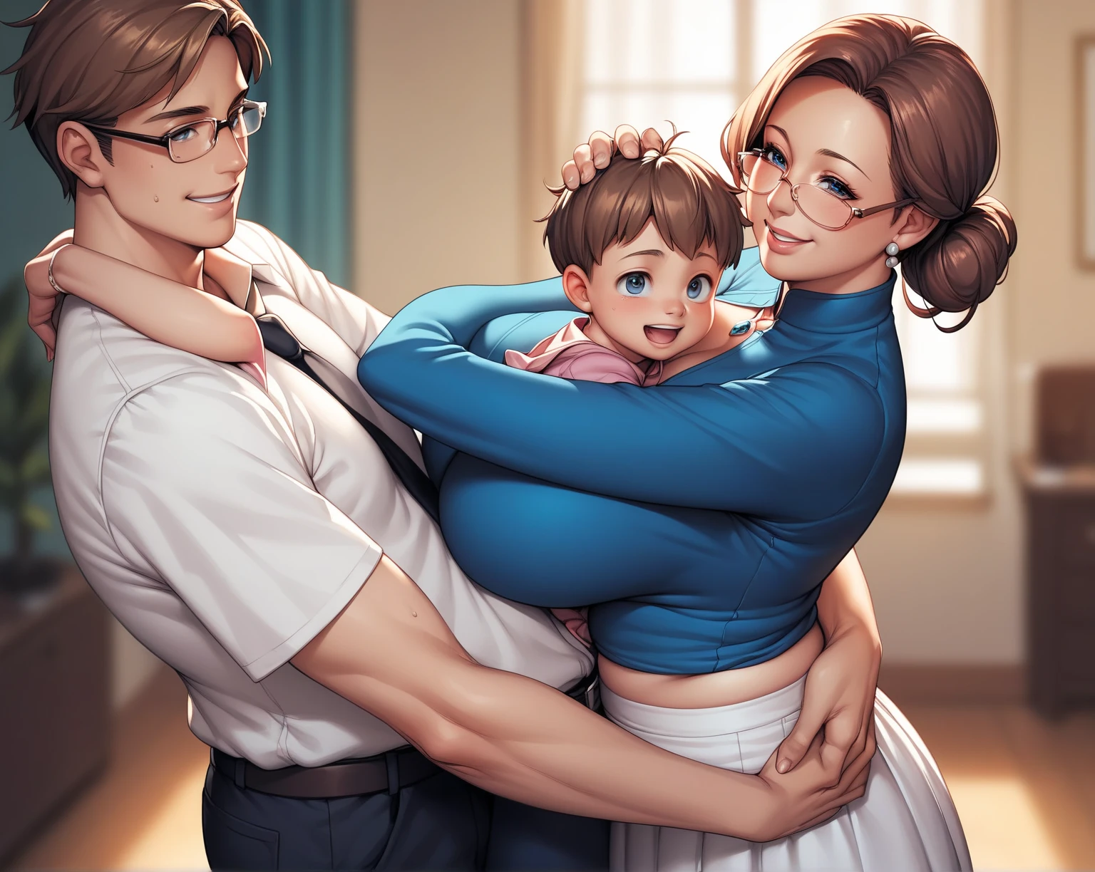 A mother seducing her little son, European 40 year old milfs with his little son with blonde and brown hair, Best Quality:1.4), (ultra high resolution:1.2), (8k, raw photo:1.2), Laurenalexis, (1 mom, 1 son), The mom is showing her curves, leaning seductively, with his little son, light eyes, a mother and her little son, ((french kiss:1.6)).NSFW