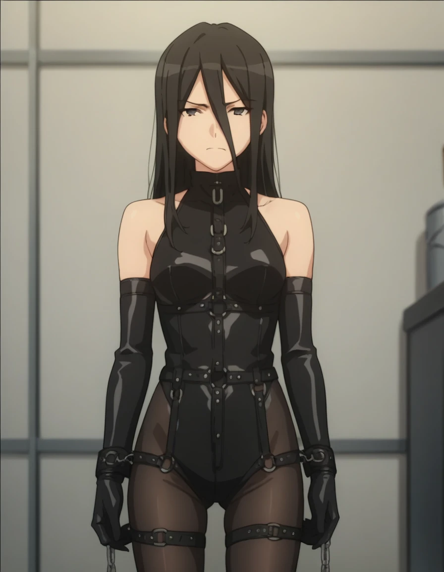 1girl, solo, suspension, down, rope, 1girl, bodysuit, bound arms, indoors, leotard, bdsm, shibari, arms behind back, restrained, navel, leaning forward, feet,dark blue hair,,long hair,blue eyes,pointy ears,elf(((skin exposure,bunny suit,bunny ears))),((intenseglare, disgust, shaded_face, shadow_over_eyes, glaring, looking down at the viewer))
