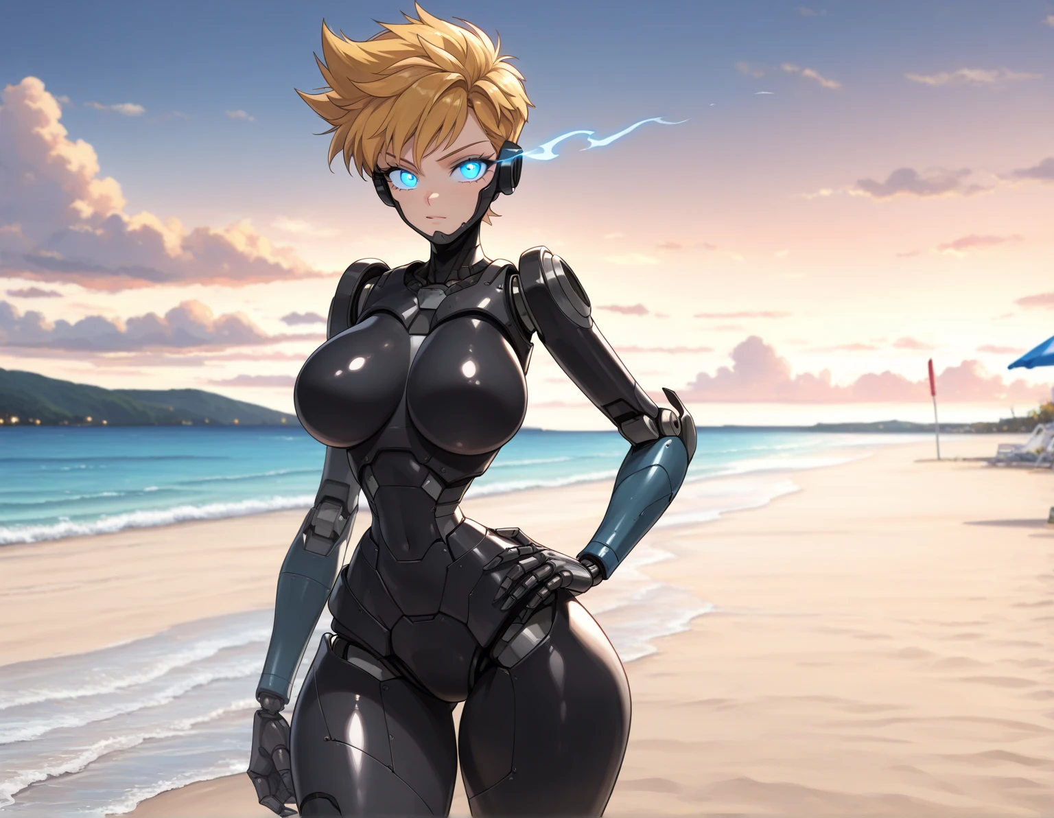 A girl in a swimsuit, cute and sexy buttocks, thick, biomechanical breasts, wet swimsuit, giant art, breasts, breast proportions, breasts, perfectly shaded realistic body, [4K digital art]!!, glossy wet skin,cameltoe,from below