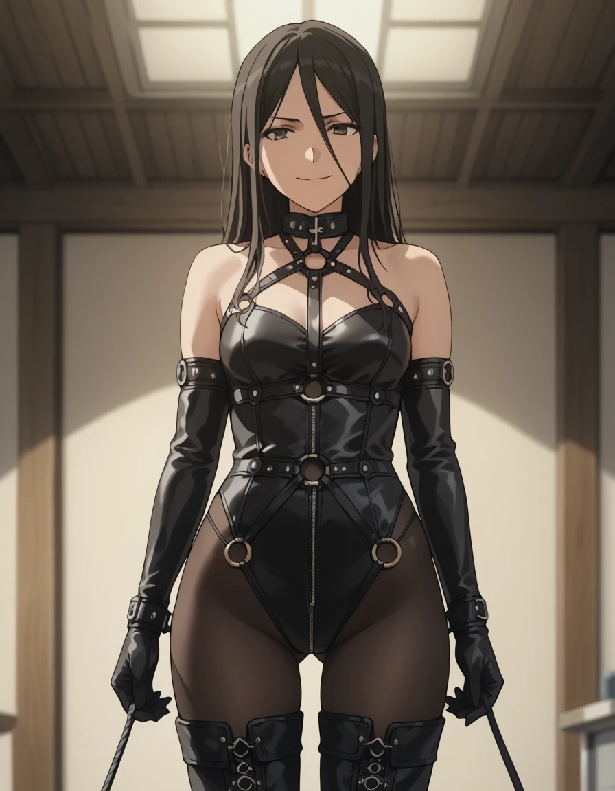 ((collar,leash,tied up,bondage,scared expression)),black hair,black eyes,(bikini)