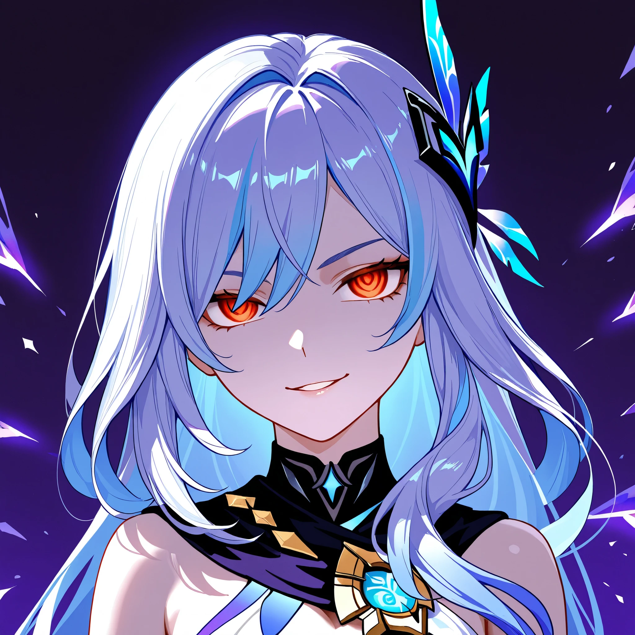 1 girl only,skirk, from the video game Genshin Impact, evil look, The contour of her eyes is outlined in black