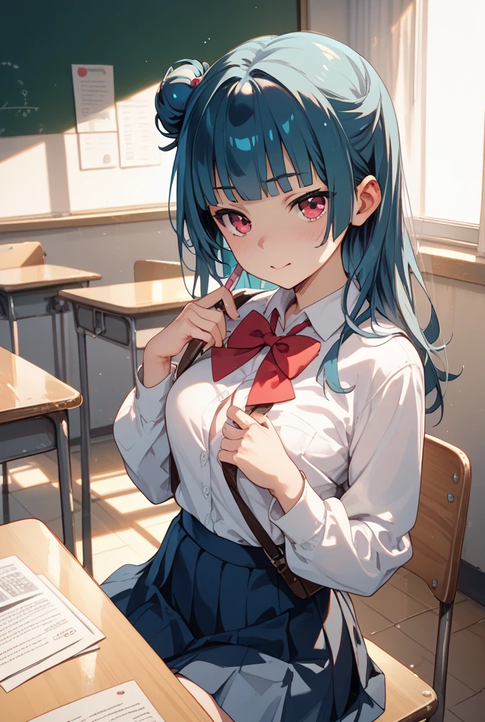<lora:brushingHairBehindEar:0.6>, (brushingHairBehindEar:1.5), <lora:oregairu:0.7>, (yukinoshitaYukino:1.5), (oregairuUniform:1.5), masterpiece, best quality, absurdres, 1girl, indoors, library, desk, open book, looking down, reading, (sitting:1.3), chair, upper body