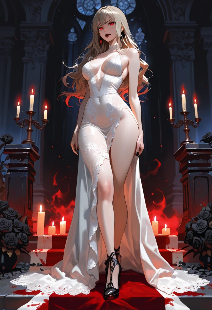 epic good looking succubus wearing a (white lace: 1.5) dress (intense details, Masterpiece, best details: 1.6),, offering a gold and red diamond ring in hand (intense details, Masterpiece, best details: 1.6), full body (intense details, Masterpiece, best details: 1.6), ultra detailed face (intense details, Masterpiece, best details: 1.5),standing in the door entrance, holding a red and gold ring (intense details, Masterpiece, best details: 1.6), black hair, long hair, red eyes, glowing eyes, small horns, red high heels, dim light, high details, best quality, 8k, [ultra detailed], masterpiece, best quality, (extremely detailed), ultra wide shot, photorealistic, gothic art, sense of darkness, sense of seduction, fiery magic symbols (intense details, Masterpiece, best details: 1.6),in the background, lace drawing, Dark Art Painting Style, dark, black and color, betmd
