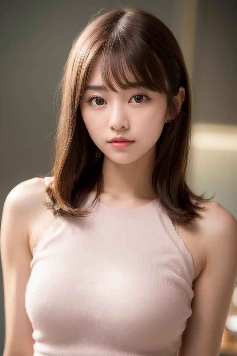 (masterpiece:1.5)、(8K)、(Photorealsitic:1.5)、Raw photography、(Top image quality:1.4)、(foco nítido:1.5)、
top-quality、masterpiece、超A high resolution、very detailed and professional lighting、
23 years old、slender、prety woman:1.4、serious facial expression、
In the living room where the morning sun shines、is standing、randome pose、
Wearing a yellow tank top、
light brown hair、poneyTail、Glowing hair、
Super Detail Face、A detailed eye、二重まぶた、
Natural Color Lip、Transparent skin、