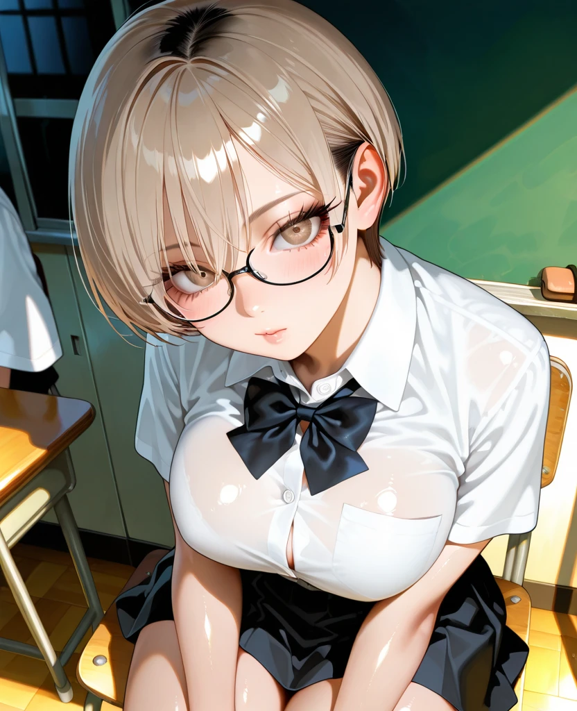 Absurdres, (masterpiece, best quality), super high resolution, (Top Quality photorealistic Illustration), (Super Definition), (cute illustration:1.3), (high Saturation:1.2), detailed beautiful face and eyes, very detailed background, dynamic lighting, (an extremely delicate and beautiful), nice hands, perfect hands, (appropriate posture), (appropriate configuration), ideal ratio body proportions, ((1girl)), solo, sitting, (spread legs, knees up, showing pussy), (open vagina), (covering crotch), cervix, (spread pussy), clitoris, urethra, close-up crotch, crotch focus, dynamic angle, from below, in the night park, (moonlight:1.3), woods, flowers, (Cherry trees, a lot of Cherry Blossoms), Cherry Blossom confetti, windy, rim light, beautiful lighting, BREAK cute girl, 18 years old, ((beautiful detailed brown eyes)), (black short bob straight hair:1.5), midium breasts, ((pink frame glasses)),(embarrassed smile), open mouth,out tongue,one eye closed, (full-face blush), sweat, (pussy juice), (completely nude:1.2), nipples, navel, pussy, barefoot,(Bukkake, on body:1.5),(Bukkake, cum on face:1.5),((Bukkake, cum in hair:1.5),(ecstasy),((((sex,Cowgirl,throw)))),((semen)),