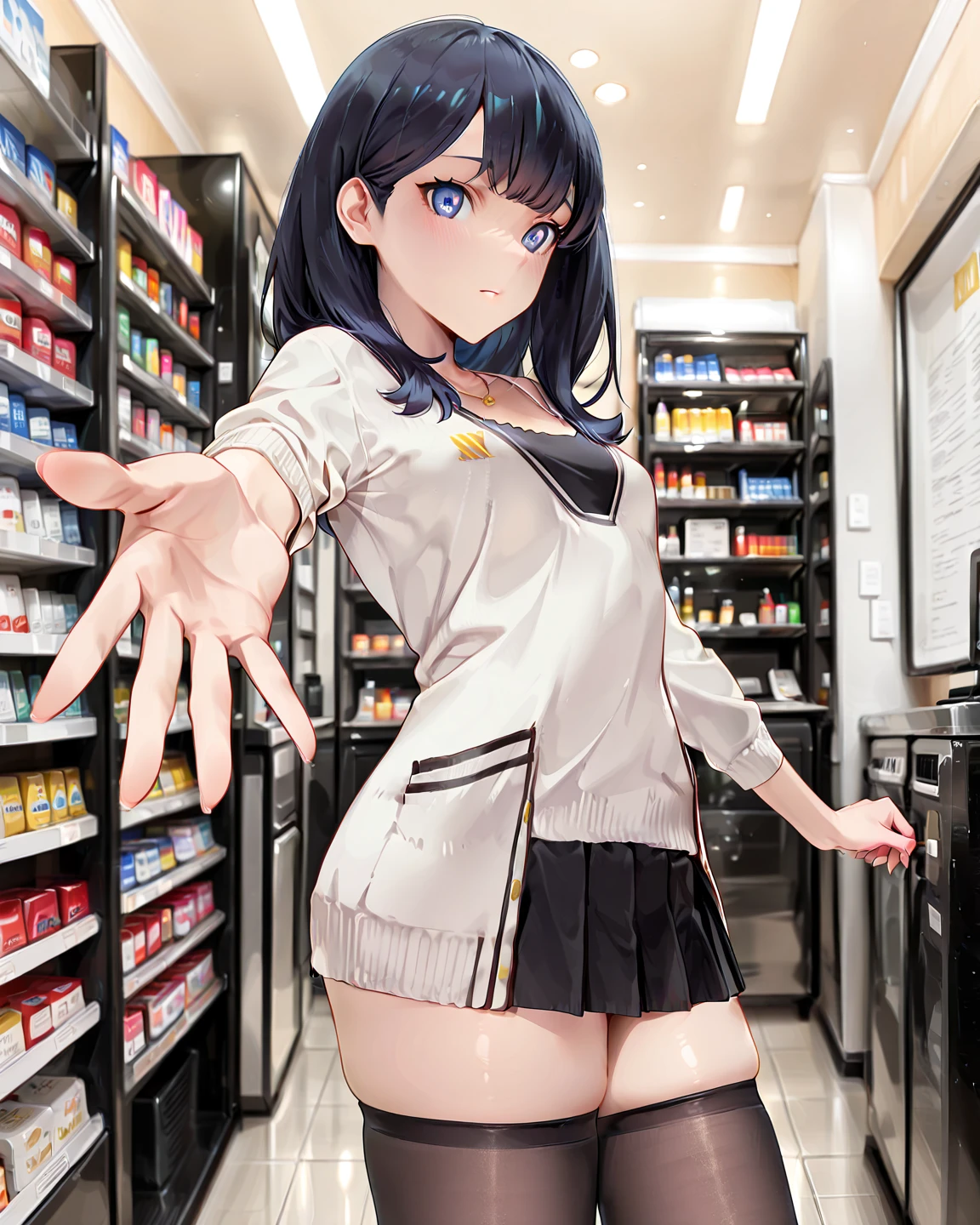 1women, 10yo, pharmacist, white Doctor Coat, Blunt bangs, deep purple hair, low twin tail, ((no panties)), (no bra), ((small tits)), 身長は147cm, Bcup, no clothes, have an intravenous drip, full body, solo, smile, ultra-detailliert, masutepiece, 4k, 8k, laboratory, Facing the front,