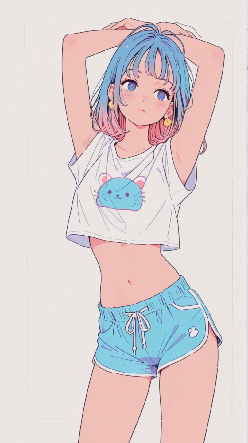 2 boy,(((boy,))),((bulge)),(flat chest,muscle), cat, fullbody,(pastel color:1.5),(cute illustration:1.5),(watercolor:1.2),white back ground, (twin tails:1.2),butt, (girls fashion)