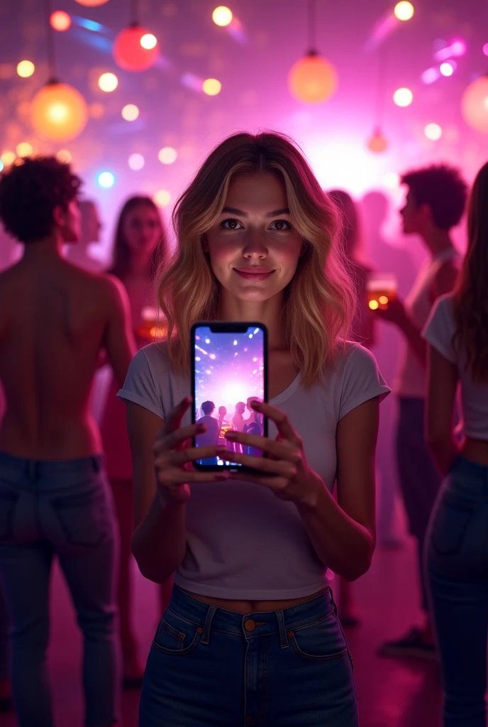 a before and after image. In the before frame, a man is holding a cell phone that says “gender transformation app”. In the after frame, he has transformed into a girly feminine woman wearing a dress. She is euphoric with a rainbow aura around her