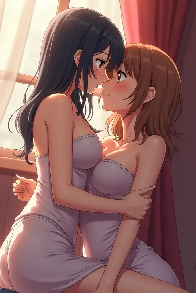Marine spins and flaunts her tight schoolgirl outfit to bîl, showing off every curve and detail while innocently giving him a quick peek at her panties and bra in the process smiling