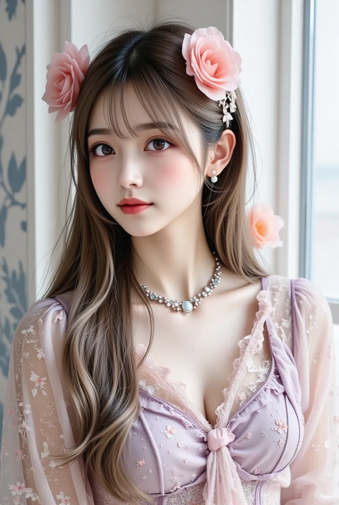 Highest quality, Super nothing, Realistic, Beautiful Woman Photos, Young people in their 30s, Detailed face, Brown Hair,Beautiful Hair、Exquisite porcelain doll,Delicate clothes with plenty of frills and ribbons), (Face close-up), Attractive look, Looking at the audience、High Performance、High quality waiting to start (Highest quality, 8k, masterpiece: 1.3), Clear focus: 1.2, beauty: 1.4, Abdominal muscles: 1.1, Brown Hair, Princess Dress: 1.4, Outdoors at night: 1.1, Beautiful face and eyes, double eyelid. Add Realistic lighting, Simple Background.Luxury Dresses、Pink Dress