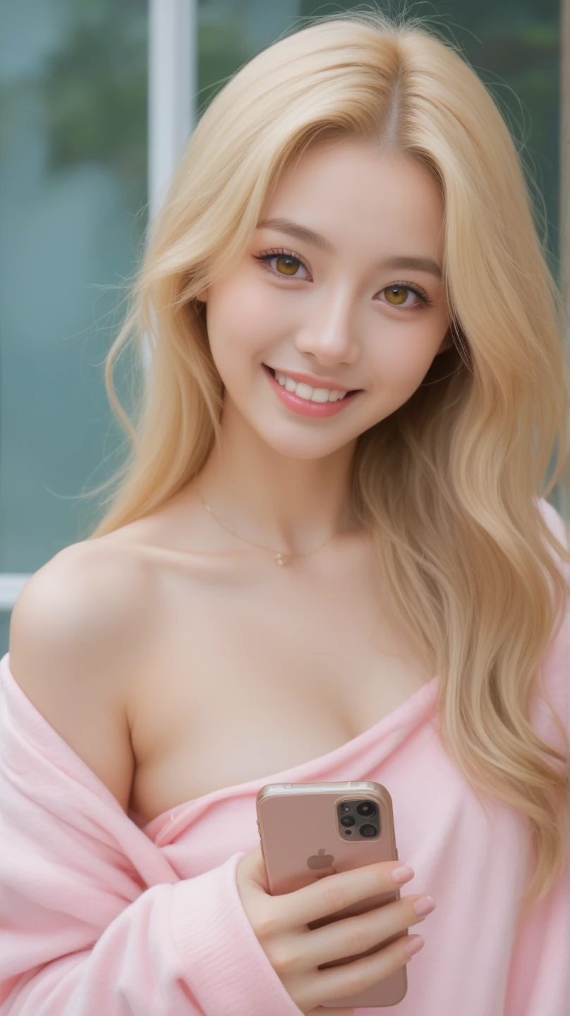 (best quality, 4k ,8k, highres, masterpiece:1.2), ultra-detailed, (realistic, photorealistic, photo-realistic:1.37), closeup, beautiful Italian woman, (small breasts), (happy smile), long lashes, beautiful makeup, platinum blonde hair, fair skin, slender figure, elegant posture, wearing large sparkling colorful jewelery, wearing a business style leather dress, standing in a large shopping mall, gentle sunlight shining through the shopping mall windows, casting a soft glow on her face, adding warmth to the scene, vibrant colors, capturing the essence of vibrant city life, portrait style, showcasing her natural beauty and grace in a feminine way