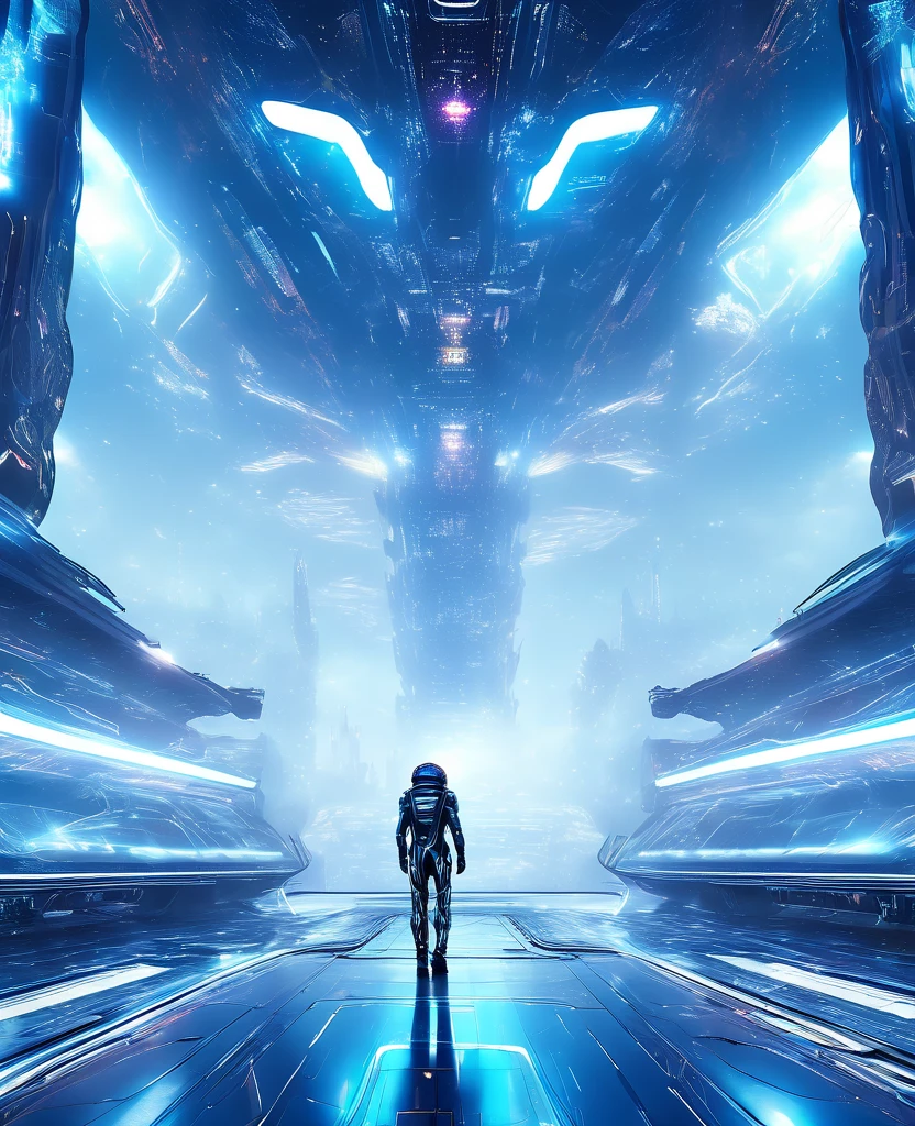 Alien regeneration room with symbology of the quantum holographic system, Quantum holography of sacred geometry forming capsule for the person to lie there to heal a gigantic, Lounge minimalista, A stunning laboratory, Where aliens and experts conduct advanced genetic studies. The atmosphere is saturated with intricate extraterrestrial symbolism, and holography flows through space, adicionando camadas de complexidade visual. At the center of this scenario, An alien doctor stands out in her realistic pink costume, cujo olhar cativante e expressivo, Feature Two T-Grey, contrasts with his large head and delicate facial features. The camera, positioned at a strategic distance, captures a panoramic view that encompasses both the breadth of the laboratory and the expertise of the physicians who dedicate themselves to their tasks with precision. In the midst of futuristic technology, The lab proves to be a site of deep genetic exploration, where the combination of alien medical skills and technological advances results in a breathtaking visual and scientific spectacle.