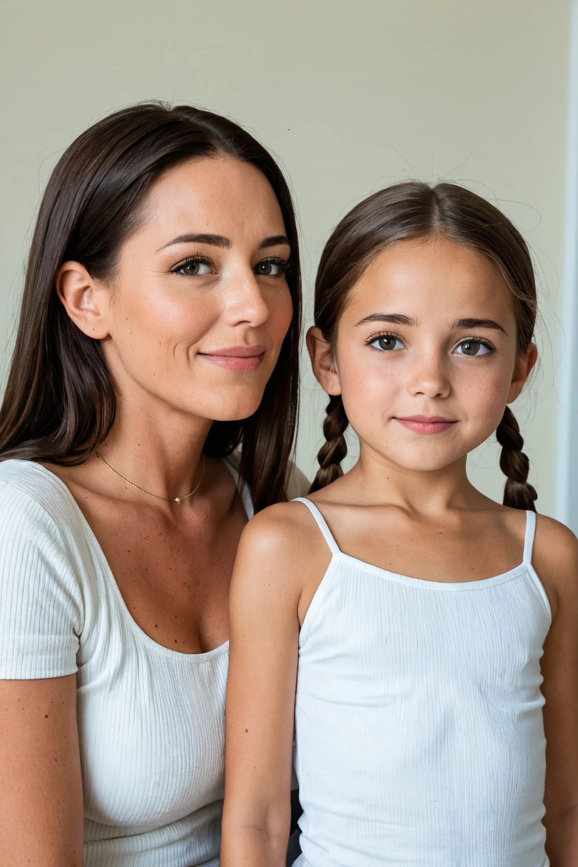 2heads, (a 10 year old girl and a 30 year old woman:1.5), (mom and daughter:1.5)