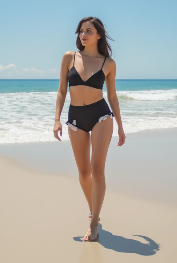 Ariel Winter dressed in a top and lycra shorts smiling