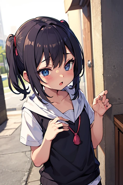 japanese, cute, , elementary school student, black hair, twin tails, small bust, naked, blush, tits