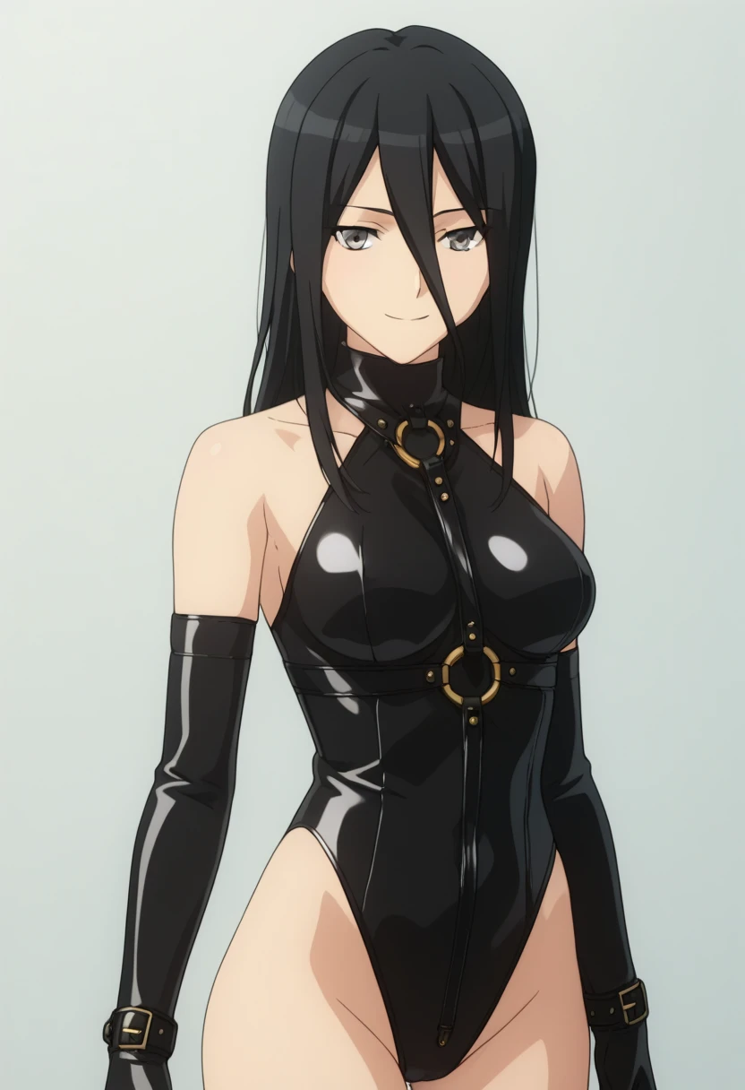 masterpiece, best quality, extremely detailed cg unity 8k wallpaper, extremely detailed cg, super fine illustration, beautiful, official art, production art, by famous artist, masterwork, exquisite, ultra high res, ultra detailed, insanely detailed, finely detailed, ultra quality, high quality, top quality, absurdres, absolutely resolution, incredibly absurdres, hair between eyes, long hair, black hair, pink eyes, 16k portrait, anime screencap, anime style, anime best girl, beautiful portrait of cute anime girls, extremely detailed beautiful face and eyes, perfect face, perfect eyes, even eyes, symmetrical eyes, perfect female body, cross bangs, highly detailed, intricate, professional quality, slant eyes, 32k portrait, (((cowboy shot, body shot, lower body))), (((pantyhose, skin tight))), beautiful artwork, super detailed skin, large breasts, hdr, extremely high resolution, bare shoulder, deep detailed eyes, bondage, leotard, cleavage cutout, cleavage, (((elbow gloves))), enamel clothes, gleaming skin, oil skin, shiny skin, bare cleavage, bare collarbone, (((animal collar,spiked collar, symmetrical spiked, beautiful spiked, perfect spiked))), (((peaked military cap))), adult, fair skin, stomach skin tight,