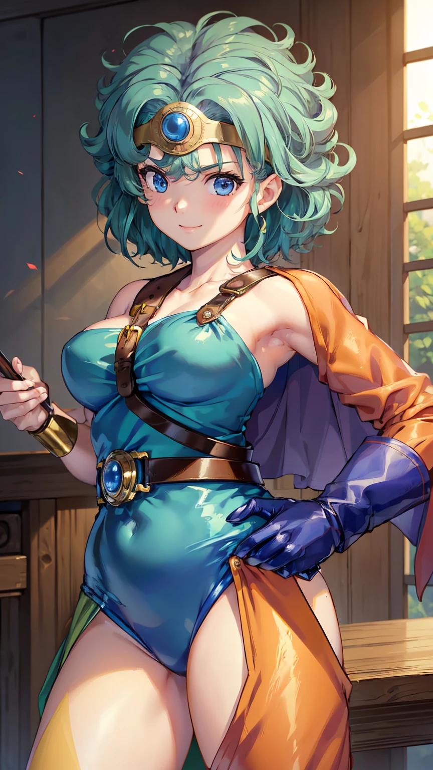 Animation worksAnimation worksMasterpieces,largely、high quality, Unreal Engine, Ultra-high resolution, Very detailed丸い胸, Medium Bust 1 person,  Waist, thin,(Muscular:0.9)
actress, 
ring, curl, Green Hair, short hair, Asymmetrical clothing, tights, sash, One-handed gloves, One Sleeve, Thigh-high holes, Holding a sword, . Anime Style, Key Point, Energetic, Studio Anime,  Very detailed、　My life is about to end. Broken equipment. On one knee. Under enemy attack.The tights is torn to pieces.、(((There is a wound on the arm、the presence of wounds on the chest、There is a wound on the abdomen、There are wounds on the legs、Bleeding from the wound)))、Kneel、Costumes are according to LoRA