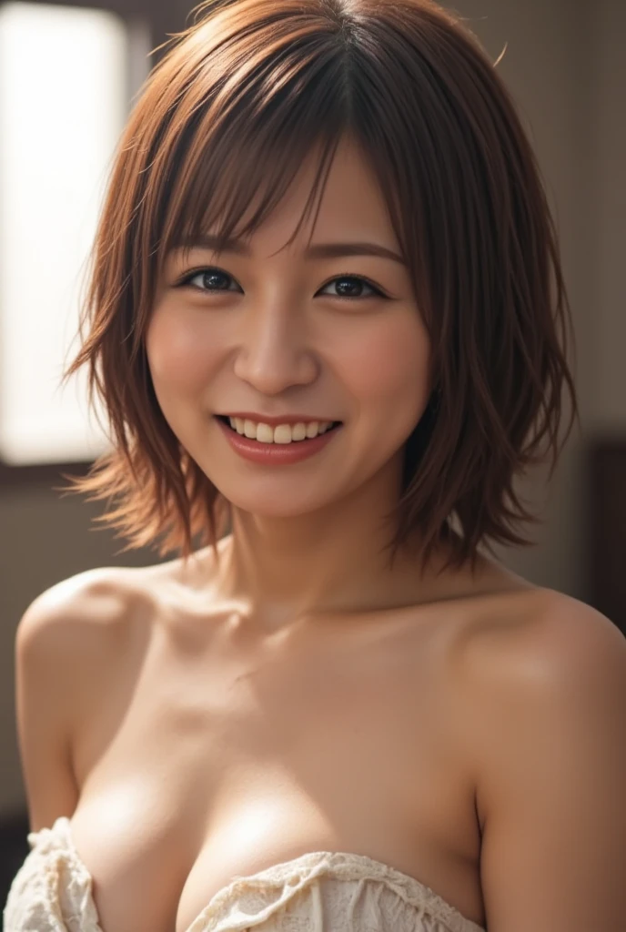 woman,65 years old,(Wrinkled face:1.1),(Wrinkled body:1.3),grin,japanese mature,((Scruffy body:1.1)),(nude:1.3),korean