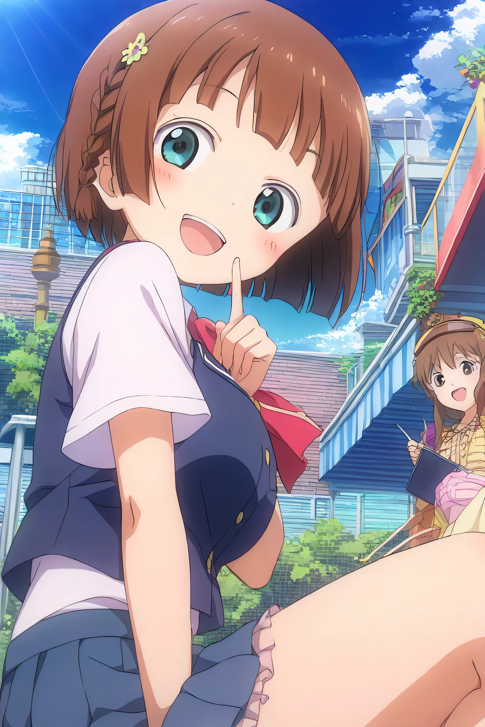 top quality、masterpiece、Supreme Work、Beautiful girl、detailed expression、Portrait Photography、Huge Breasts、perfect body line、braided bob cut、Amusement Park、theme park、Happy Atmosphere、Smiling、 cute gesture 、
(Amusement Parkで楽しんでいるBeautiful girl:1.3)、
An adult-cute outfit that combines a tulle top and a tight skirt、We also recommend seasonal styles that make use of sheer blouses、very beautiful