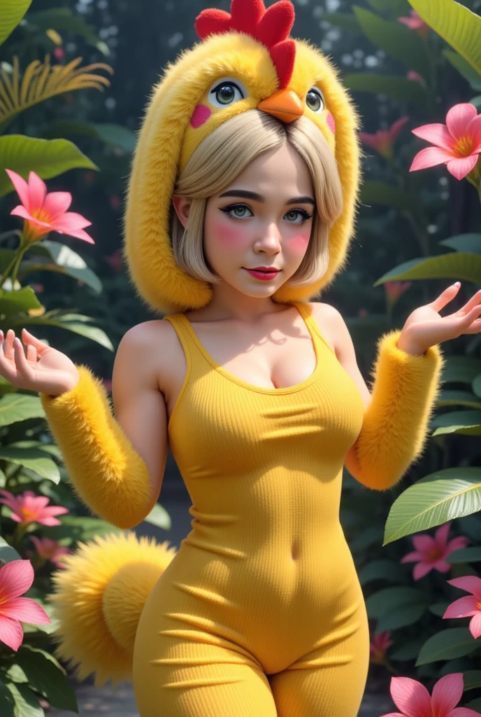 ((best quality)), ((masterpiece)), (detailed),(high-resolution:1.2), jungle background
Marsupilamie,1girl, adult blond woman wearing yellow fur, black dot, long tail, flower on the top of the head