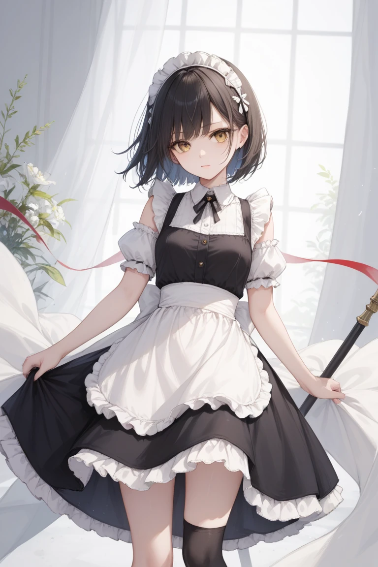 high quality, detailed, Realistic, (16 years old japanese idol maid boy:1.3), (detailed black eyes), (black short hair),  (shiny skin), dungeon, (apron), (head dress), (tiny thongs), (bulge:1.2), candle,