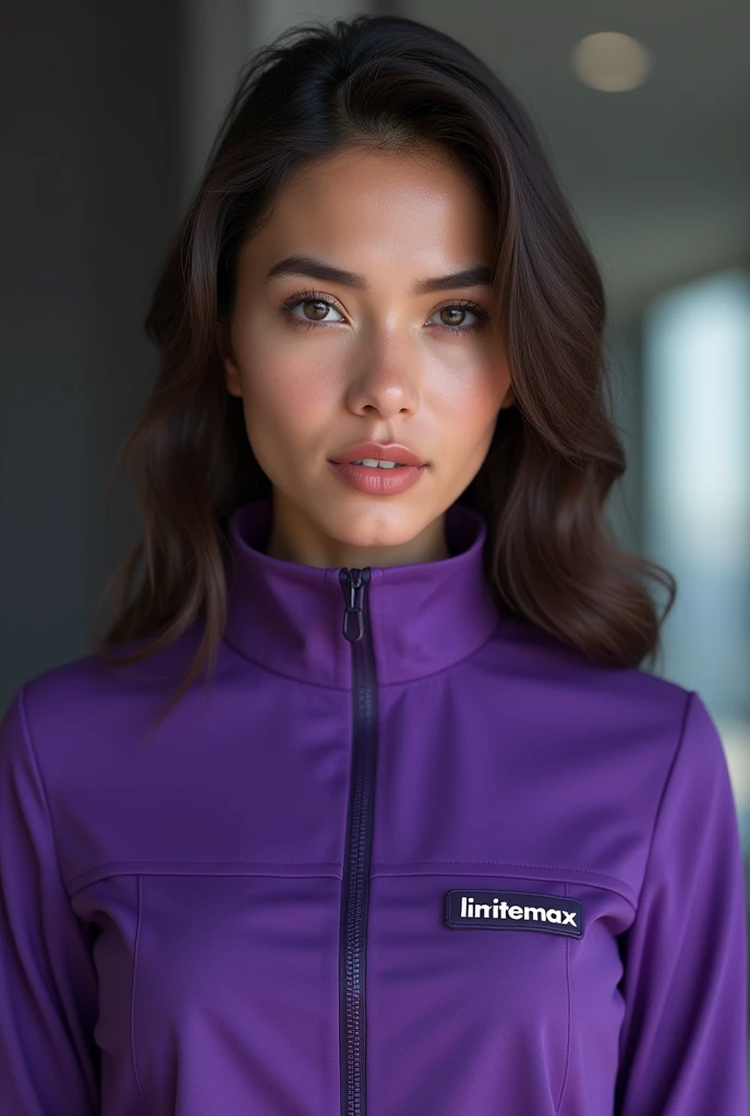 Brunette long hair, black long hair, emerald green eyes, big green eyes, cute nose, sexy lips, perfect face shape, 25 years old model , sport clothes , on mountain
