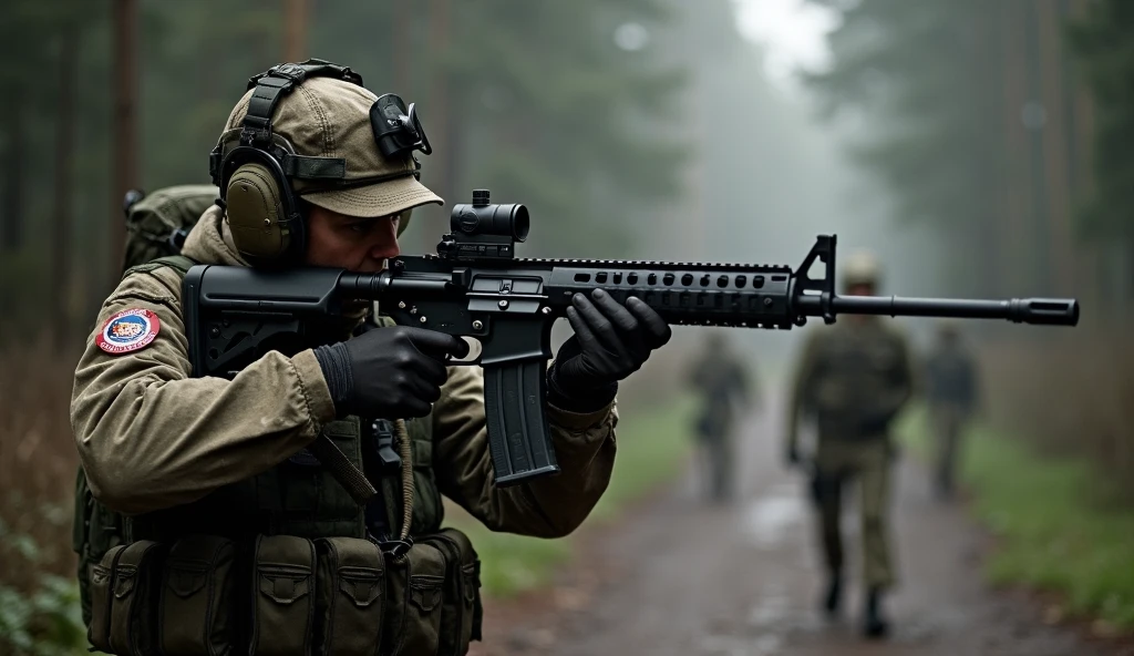 sniper, aiming at the 556 rifle on a mission