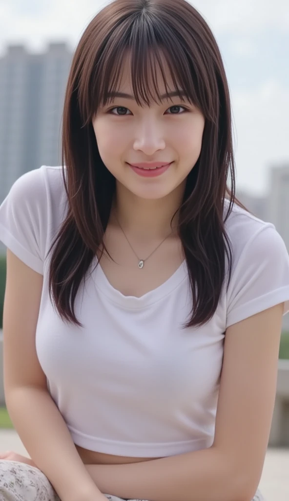(a gorgeous Chinese lady, age 18, dimpled smile, cute snaggle-tooth, pretty pink short hair, beautiful detailed face, beautiful detailed eyes, ample round bosom, wearing Vietnam fashion Ao Dai, The Cowboy shot, detailed textures, vibrant colors, serene outdoor landscape with lush greenery and sunlight filtering through trees, peaceful atmosphere, traditional pose, authentic setting, realistic portrayal, (best quality,4k,8k,highres,masterpiece:1.2),ultra-detailed,(realistic,photorealistic,photo-realistic:1.37),extremely detailed face and eyes,beautiful detailed lips,longeyelashes,cinematic lighting,intricate details,traditional art style,stunning colors)