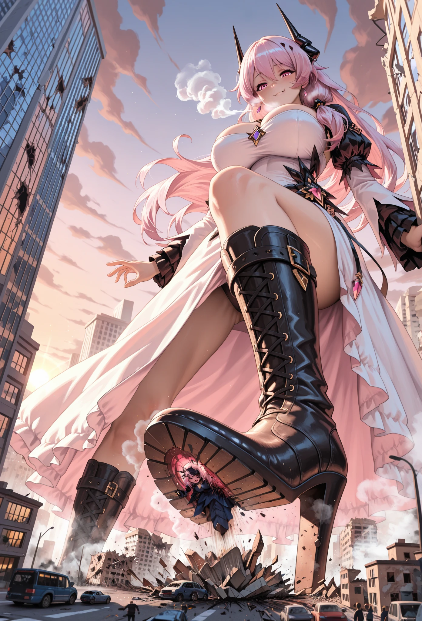 gts、Giant Girl、(((Rem sitting on a ruined building))),(((Magical girl transformation pose))),She puts her hands on her hips and glares at me.、Plump、Show your pants、Fighting Pose、Weapons Morningstar、((The floor beneath my feet is crumbling))、((((Rem in chains)))),(((((Fisheye Lens)))))、(((Super huge breasts)))、((((Plump thighs))))、(((Rem from Re:Zero)))、looking at the camera、High qualityHigh quality、8k、(((((Full body description)))))、Chest、Fantastic、(((((((Maid clothes with torn chest))))))、looking at the cameraで、barefoot、(((Tall Rem)))、Sweat splashes、Clothes are ripped off,(Torn knee-high socks)、
