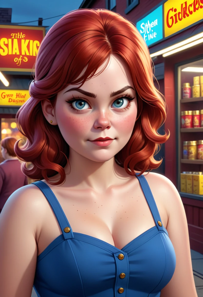 CousinBleh,green eyes, red hair, orange dress, gold necklace, hair bow,  sleeveless,  
amusement park, night, solo, cowboy shot, smile, upper body, standing, 
(insanely detailed, beautiful detailed face, masterpiece, best quality) <lora:CousinBleh-10v5:0.8> <lora:CousinBleh-104.5:0.2>