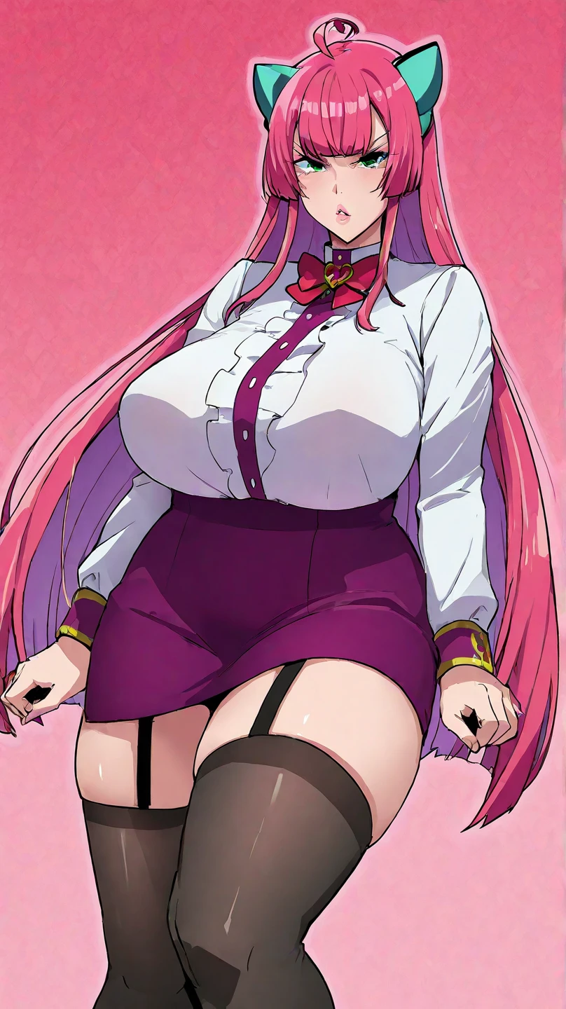 One Girl,{Knee-high socks}、(((Wide Hips)))、 (((plump and thick thighs)))、((Big Ass))、(Big Breasts) Embarrassed look、whole body、Sexy pose、Pleated skirt