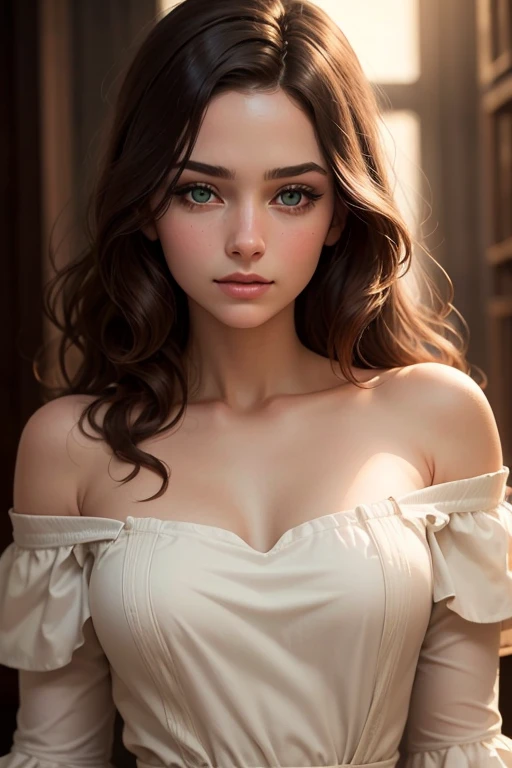 Taylor Hill、High resolution realistic photos,8K,realistic skin texture,to be born々new person,1 girl,table top,,Awards - Award-winning photos, very detailed, focus the eyes clearly, nose and mouth、symmetrical face,realistic nostrils、angle from below、 background)), Big Boobs, big ass, blush, smirk