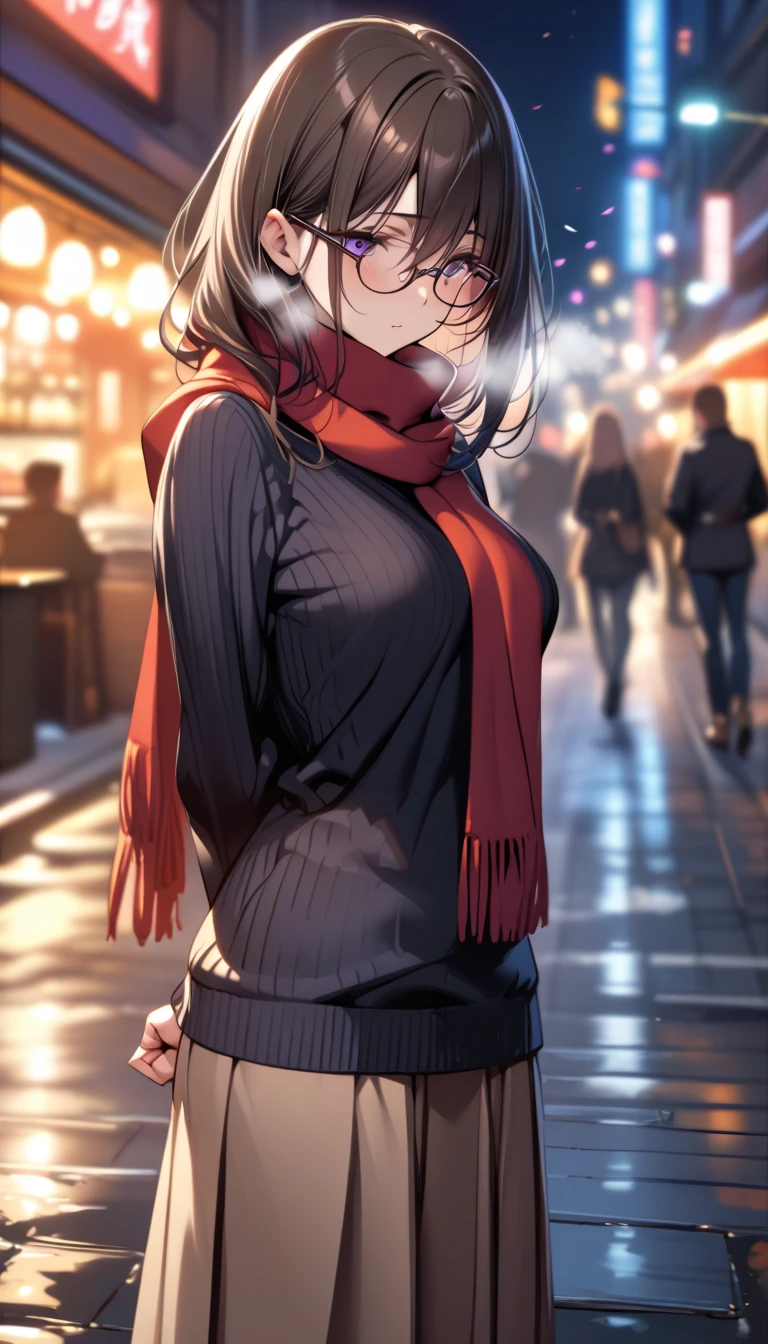 ((velocity)),Attacked by farts, (((Women farting))),(girl farting while walking outside in the snow )),((Half-lidded eyes),(walking at street),,blushing,velocity,(a female just got home from work), (wearing a ribbed sweater and red scarf),(thighhighs),(stand facing the screen),(her buttt facing the screen) (long hair brown hair),(Asian woman),(street),( night),(masterpiece:1.2、top-quality)、(the Extremely Detailed CG Unity 8K Wallpapers、ultra-detailliert、Best Shadows),(The best lighting、extremely delicate and beautiful)、depth of fields、