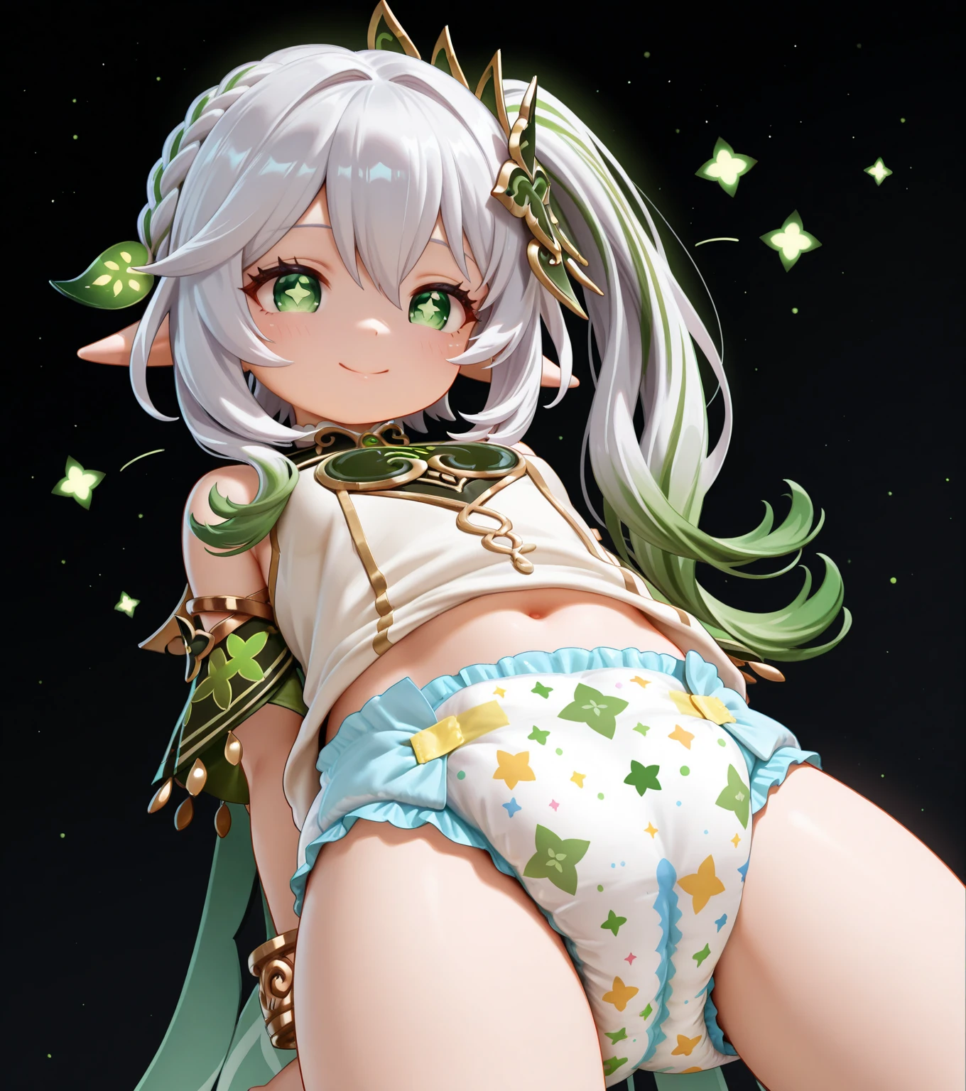 cat elf girl, extremely cute face, long rainbow colored hair, nude, naked, desert, night sky, stars and galaxies and nebula, cluttered, open space, 2 nude space elf girls
