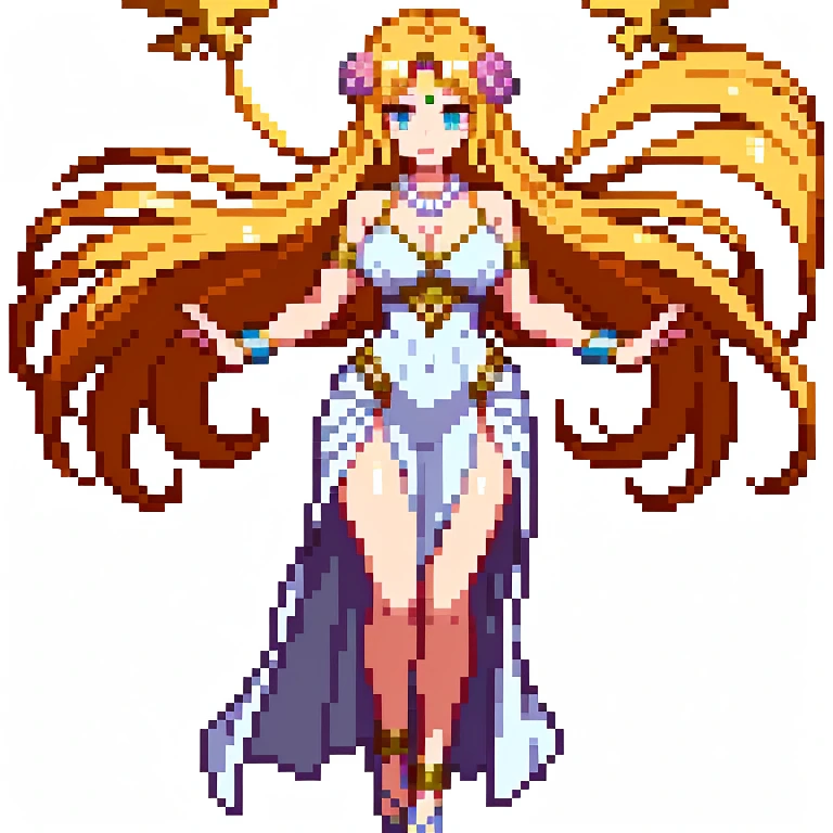 (masterpiece, highest quality:1.2), Ultra-high resolution), RAW Photos, Professional Lighting, Cinema Lighting, (1girl), Leona, Dragon Quest:dai no daibouken, (blonde, Long Hair, Brown eyes, tiara, hair ornaments, bangs), ((earrings, brass Circlet, choker, white cape & cloak, sleeveless white cardigan, green short dress, torn white knee high socks, golden bracelet)), (((ultra large natural breasts, Super huge tits, Super huge boob, Super huge cleavages))), (nature, grasses, rocks, trees, lake, sky, mountain view), detailed face, detailed eyes, clear & fine eyes, full body shot, standing, half smile, 
