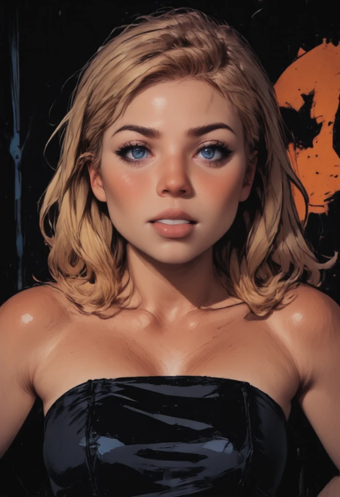 1girl, Heather Mason (Silent Hill 3), blonde hair, short hair, 19 years old girl, venom suit, ((high resolution, masterpiece, highres, photorealistic, cute face, perfect ilumination))