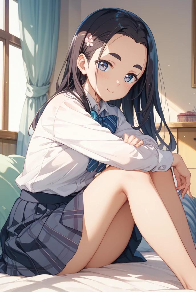very cute and beautiful girl,(Very detailed美しい顔), (smile),blush,Black Hair,Seraphim,(White Hair、long hair),(White Shirt、Pleated navy blue pread your legs、Squat)、Sitting、(From below)、(Lace panties), Country road, (Highest quality,masterpiece:1.0),Absurd,High resolution,Super detailed,Very detailed,32K,8k resolution, Intricate details,Movie Scenes,Detailed Background,alone,Dynamic Angle,