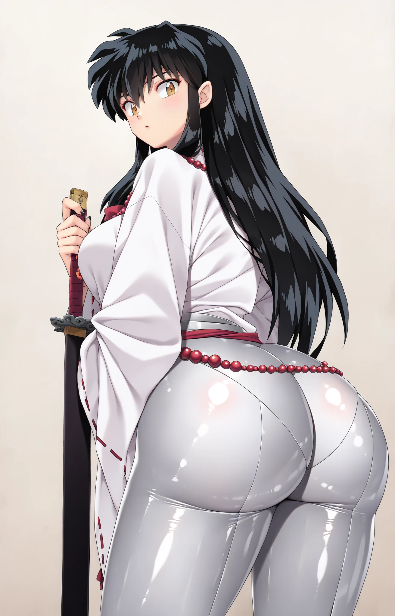 ((1 girl)),((Alone)), Tsubaki Miyajima ,((Extremely detailed CG unity 4k wallpaper)),(Masterpiece),(ultra quality),(Ultra detailed),(best illustration),( best shadow),(extremely detailed),(absurdities),(detailed background), looking at viewer, ((eye contact, (standing:1.2), (skirt pulling:1.3), (seductive look:1.2), seductive smile, ((white kimono:1.4),cleavage,bare legs)) black_Hair, long_Hair, Hair_pulled_Back, parted_Lips, purple_eyes, braid, 1 girl, 24 years old, mature woman, beautiful Finger, beautiful long legs, beautiful body, beautiful Nose, beautiful character design, perfect eyes, perfect face, perfect Fingers, perfect hands, perfect breasts, perfect body, perfect mouth, perfect Lips, , mature woman, curvy body, long hair, black purple hair, blue eyes, dynamic pose, cowboy shot, (thighs: 1.2) , thick thighs )),((interior, ((Standing: 1.2)), house traditional Japanese,night,moon,window,urban background,city lights)),big breasts,narrow waist,wide hips,medium thighs,round butt,Beautiful detailed eyes,suductive look,nail polish,solo,earrings,Backlit ,looking back,from behind,((focus on ass)), pov: (from below), perfect anatomy, perfect hands