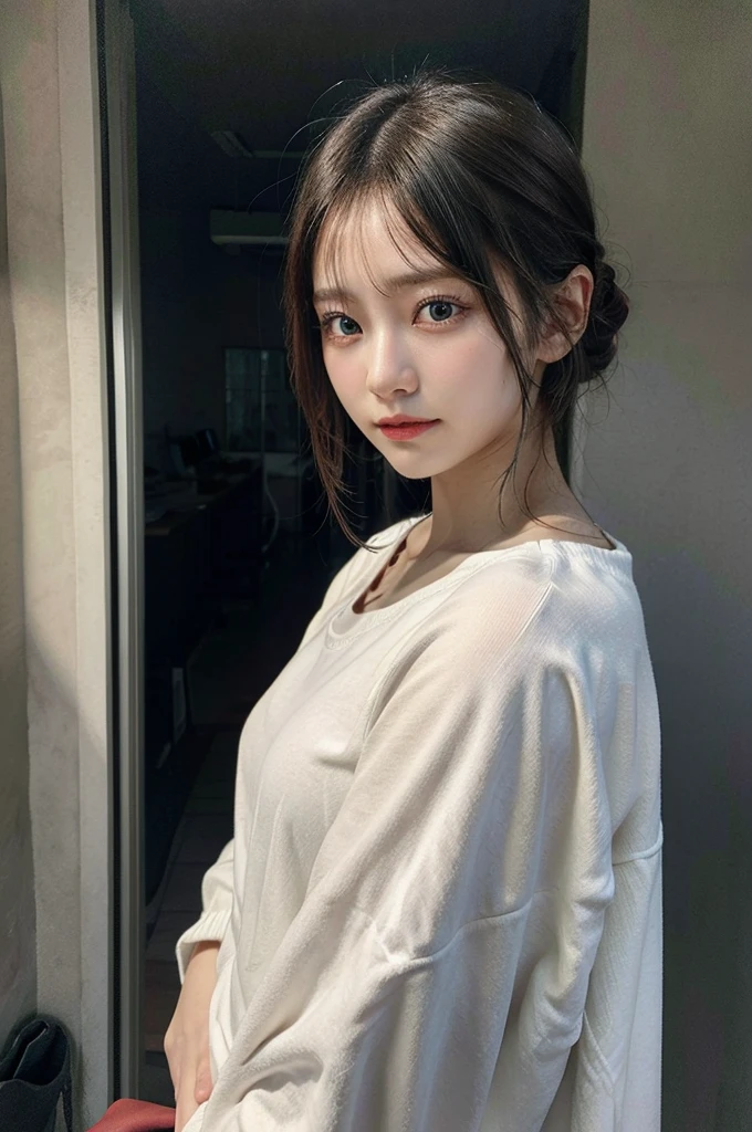 dressed, (photo realistic:1.4), (hyper realistic:1.4), (realistic:1.3), (smoother lighting:1.05), (increase cinematic lighting quality:0.9), 32K, 1girl,20yo girl, realistic lighting, backlighting, light on face, ray trace, (brightening light:1.2), (Increase quality:1.4), (best quality real texture skin:1.4), finely detailed eyes, finely detailed face, finely quality eyes, (tired and sleepy and satisfied:0.0), face closeup, t-shirts, (Increase body line mood:1.1), (Increase skin texture beauty:1.1)