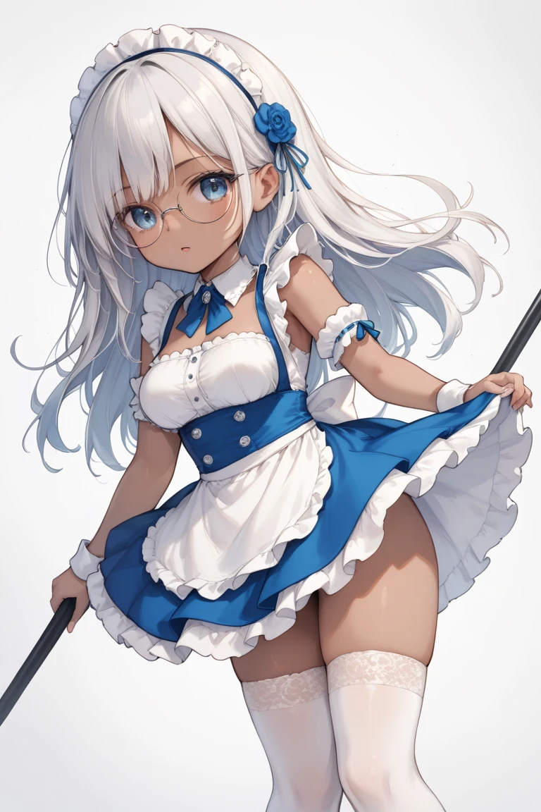 8K、masterpiece、Japanese、Woman wearing glasses、Neon（nod)、from the front、smile、Childish、Small breasts、See-through underwear、night、Bedroom、Show your underwear、mini skirt