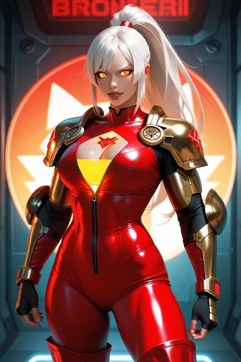 rear view, backside view,chica alta. Superhero. cabello blanco canoso. Vermilion hair. El cabello brilla. amber eyes,white Traje futurista racig. mono blanco. Figura robusta. Beautiful superhero girl. tablilla. en altura completa. hero pose,More detailed 8K.motor irreal:1.4,UHD,La mejor calidad:1.4, fotorrealista:1.4, textura de la piel:1.4, obra maestra:1.8,obra-prima, mejor calidad,objeto Objeto], (detailed face features:1.3),(manos detailed:1.4), (pista racig Tokio:1.4),(white body látex:1.4)
