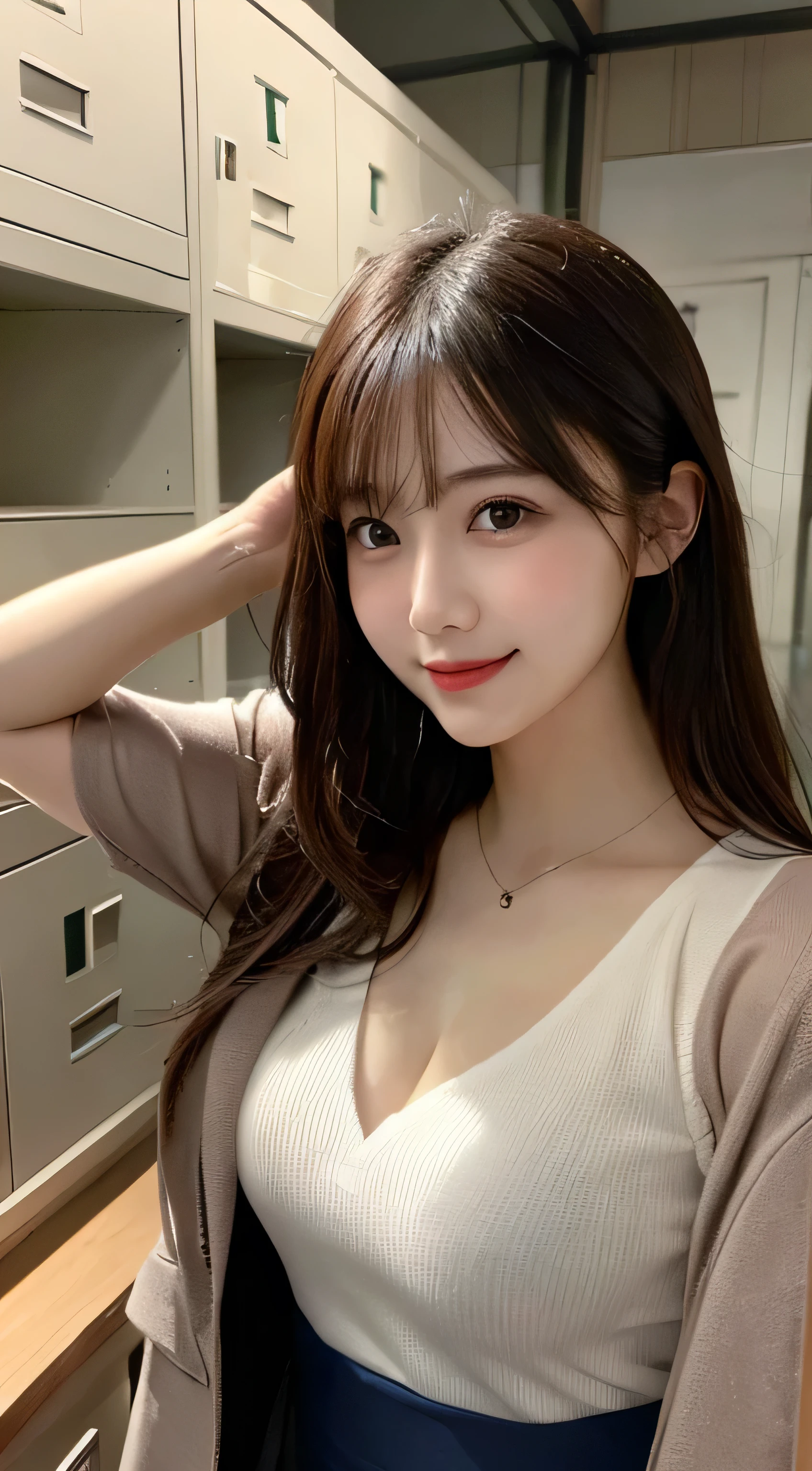 table top, highest quality, shape, Super detailed, finely, High resolution, 8k wallpaper, 完璧なダイナミックな構shape, beautiful and detailed eyes, small breasts, natural color lip, random sexy pose,smile,big city、20 year old girl、midnight、Beautiful and dense face、perfect and beautiful face,Big eyes、real photos（best image quality）,one piece（hide the chest）hide the chest、dress（long sleeve）、Jacket、Taken from above the knees（from bottom to top）、The Roof Shibuya Sky top floor background