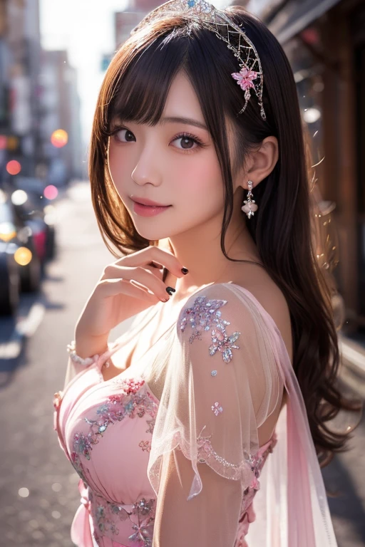 ((Attention to detail)),(Super detailed), Highly detailed CG Unity 8k wallpaper,Highest quality, masterpiece, Emily_t8, Off the shoulder, Pink Crop Top,
