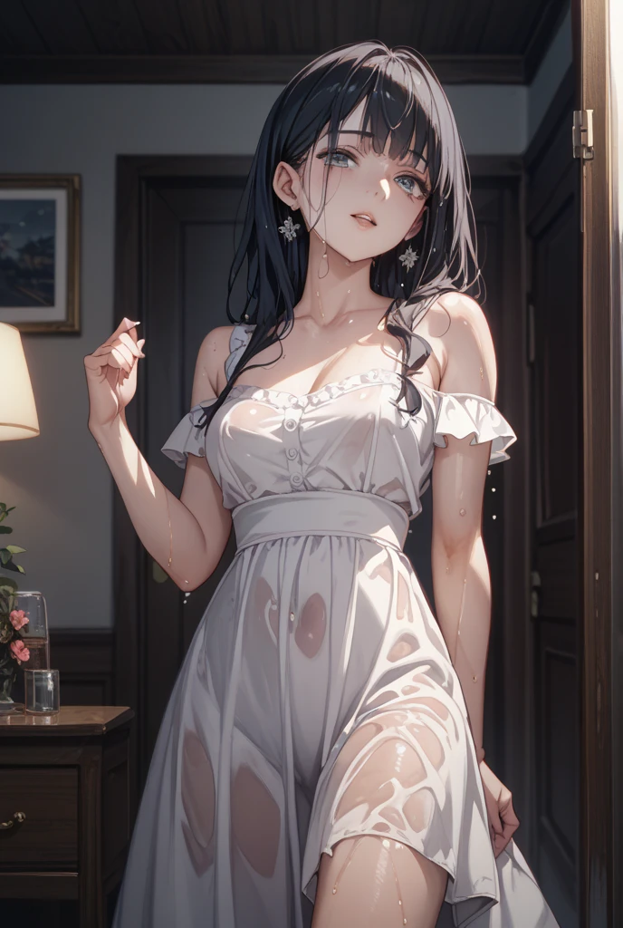 (masterpiece, best quality:1.1), Noble lady, wet dress, dress see through, dress on the naked body, ball