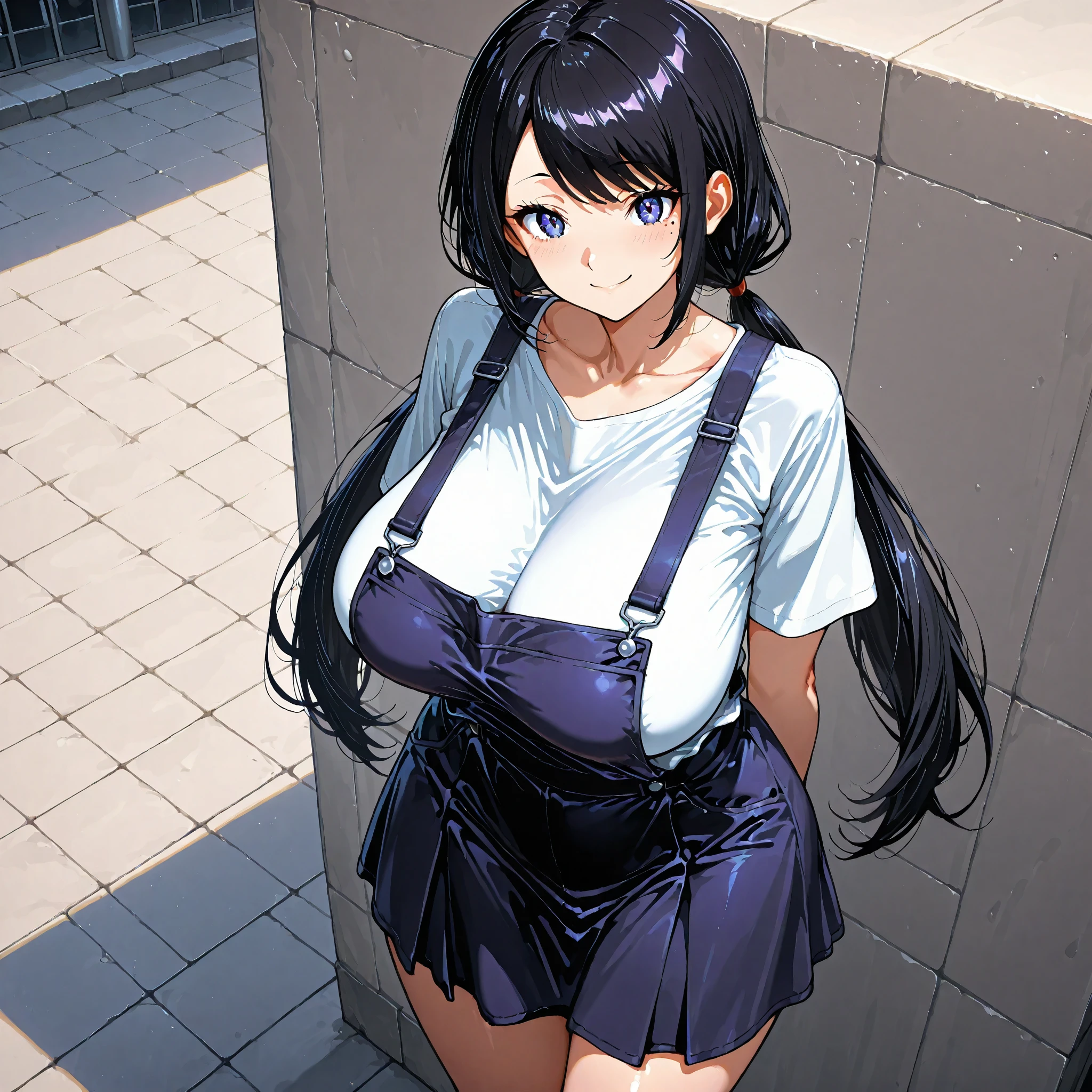 asuka tanaka, perfect face, detailed, 8k, masterpiece, (ultra high quality), black tanktop, denim short, mini short, big breast, tongue, pieces hand pose