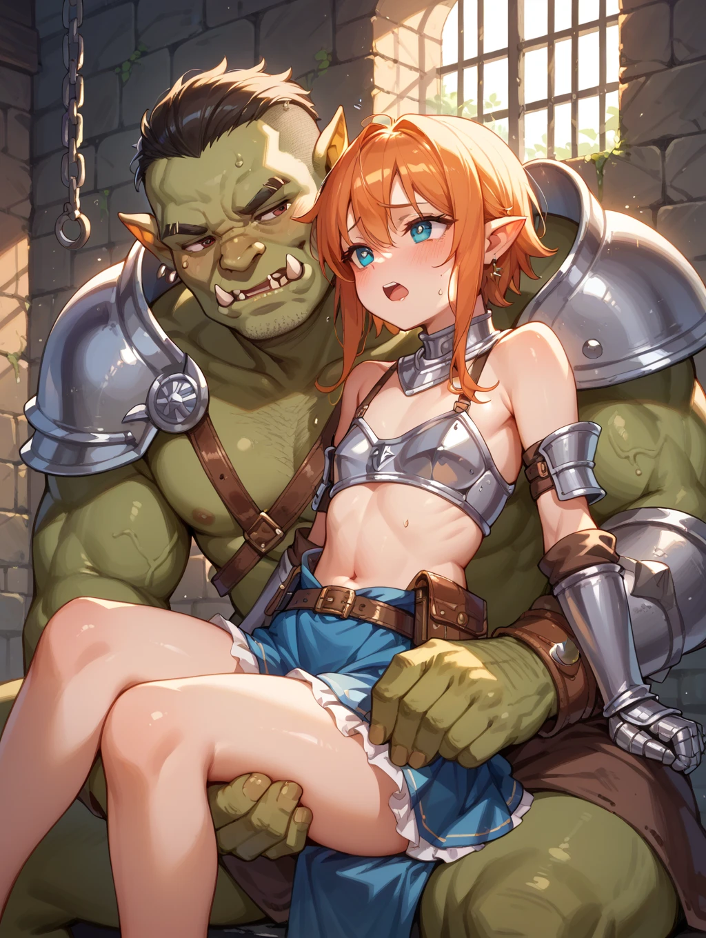 (((1boy、penis:1.2、chest、Titty fuck:1.3,1 nipple)))、(darkness in movie theater、Ultra-precision CG:1.2、professional light source、great shading、(darkness、dynamic angle)、I want to prevent the collapse of the human body.、perfect limbs、perfect face、perfect arms、precise fingers)、(muste piece:1.2), (best quality:1.2), (Extremely detailed:1.2),((1 girl、mature woman、sexy eyes、Sad face、regrettable、embarrassing、shiny skin、blush、(((long legs、pink hair、Scapula、crop top、bracelet、armlet、pelvic curtain、anklet、sandals、red shoulder armor))),(highest quality, 8K, 12), perfect body, ultra detail face,(masterpiece)), ((Highest image quality)), (super detail), ((Shibari:1.2 、整ったchest、非対称のchest、heterosexuality)), In 4K, highest quality, (beautiful),((world class quality)), (Detail shading pretty face), ((垂れ下がったchest)), (in a dark basement、Stone pavement with an eerie cold atmosphere、dark dungeon:1.5)、(beautifulchest:1.2、詳細なchest 、large areola、big breasts:0.8、perfect body、collar with chain)))、((orczor、(Full body green skin)、grease、太いpenis 、静脈penis、Fat Man 、simultaneous、 restraint, black band、鎖でrestraintされる, Aucsol))、 deep penetration,perspective, zoom in, multiple boys, prisoner, muste piece, best quality, extremely detailed、(multiple male orcs、heterosexuality、chestの間にオークのpenisを挟む女性、thick white liquid dripping from women's things, 、wet with water、semen overflow、ejaculation on body、Random angles coming soon、orc grabs woman's hair、Grabbed by the hair、(((nipples are visible)))、Silver Chain、(Hung by chains、Pulled up by chains、 restraint、slave、contempt、tears、shackles、fetters、charm、obedience、exhausted)、(((オークの太くて長いpenis、女がオークのpenisをTitty fuckしている)))