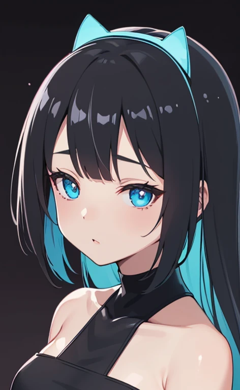 Adult woman, Long black hair, high ponytail, bunny ears, turquoise eyes, Black tight top, ssmile, Masterpiece, hiquality