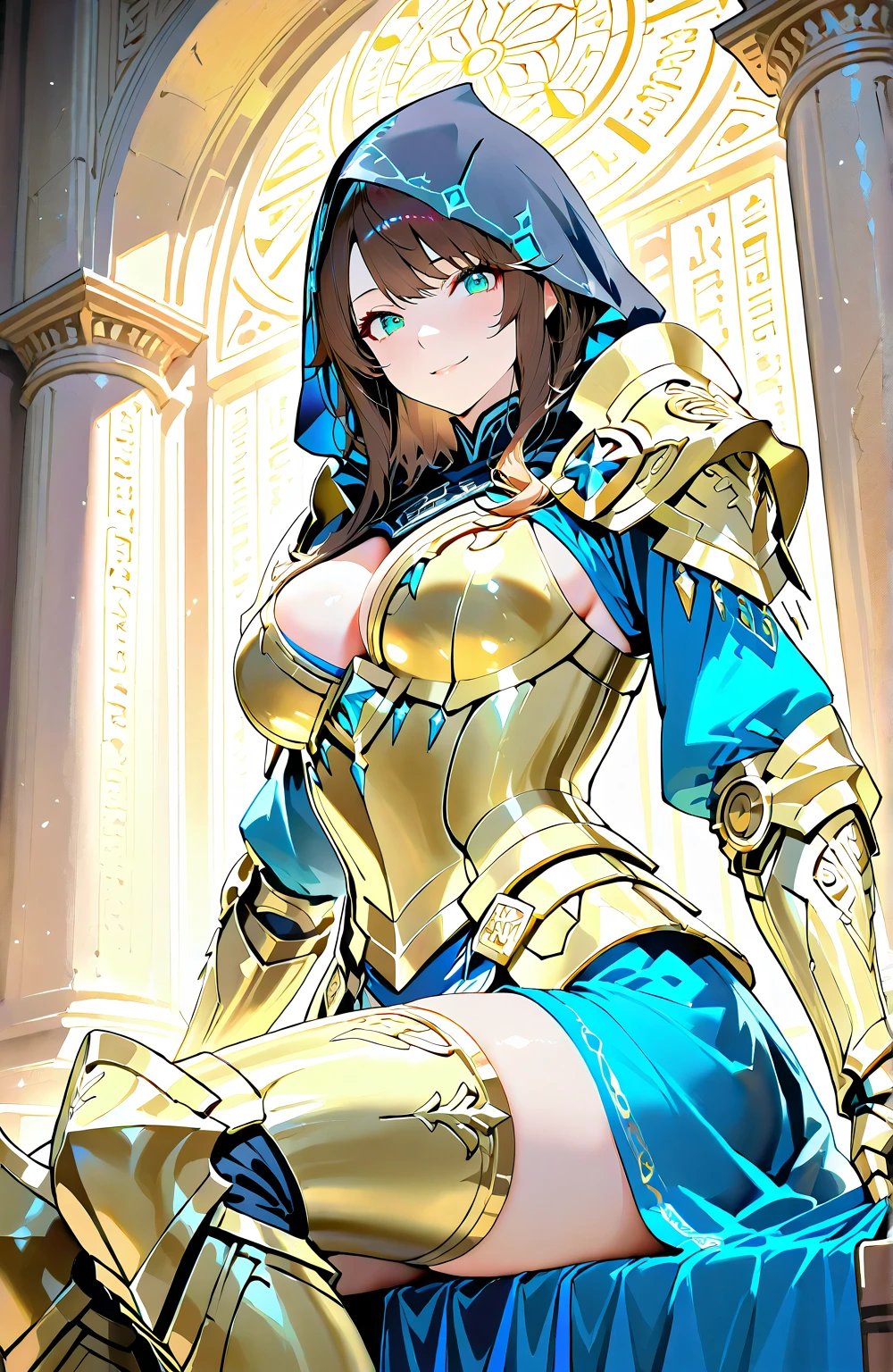 best quality, (masterpiece),(ultra-detailed), (high quality), (high resolution), <lora:add_detail:0.5>, <lora:nene:0.7>,nene, short hair, brown hair, scarf, hair ornament, brown eyes, armor, cleavage, leotard