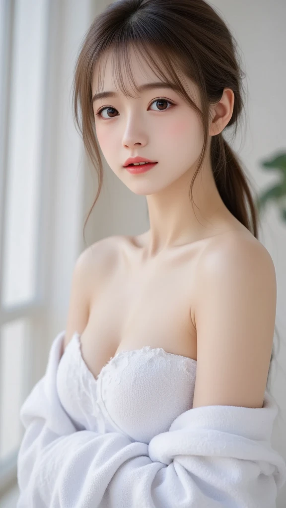 beautiful young girl, small breasts, sheer nightgown, sexy pose in a bedroom, white satin underwear, illustration, ultra-detailed, best quality, highres, ultra-fine painting, portrait, soft and warm color tones, soft and natural lighting
White pajamas, transparent material, protruding, revealing buttocks,sfw:1.5,masterpiece, best quality, high quality, High definition, High quality texture, High quality shadow, high detail, beautiful detailed, finely detailed, extremely detailed cg, detailed texture, a realistic representation of the face, realistic, colorful, delicate, Cinematic Light, sidelighting, Lens Flare, Ray tracing, sharp focus, (intricate details, makeup, (detailed beautiful delicate face, detailed beautiful delicate eyes, a face of perfect proportion, high detailed skin, detailed skin, best ratio four finger and one thumb, arms under breast, small and firm breasts, wide hips, smooth midriff, skiny and thin, fashion, solo ,(young), face highlight, detailed face, tear mole, white skin, braid hair, looking at viewer, big eyes, silk robe, (hollow pattern, white, silk), earrings, slim body, luxury room, professional lighting, tear robe